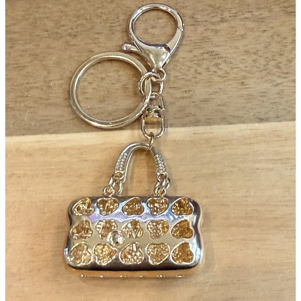 Yellow Large Gold Tone Purse-Shape Bling Key‎ Chain Fob Purse Charm NEW
